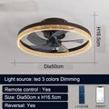 Nordic style remote control ceiling fan lamp with LED lights in a coffee gold finish.