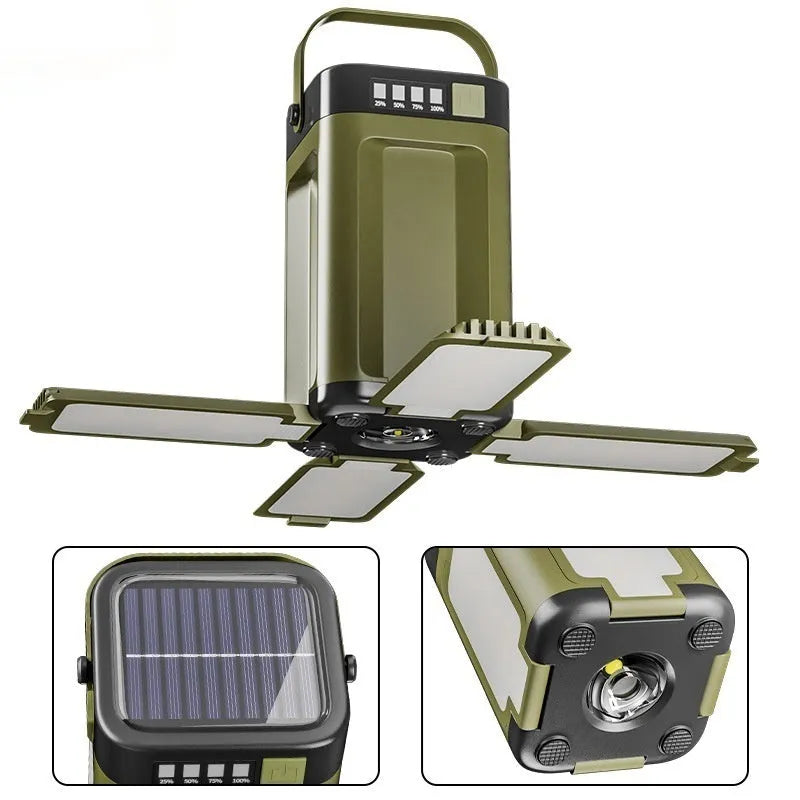 LY24 four-leaf folding belt solar camping lamp with built-in 2000 mAh battery, compact size 12x7x7 cm