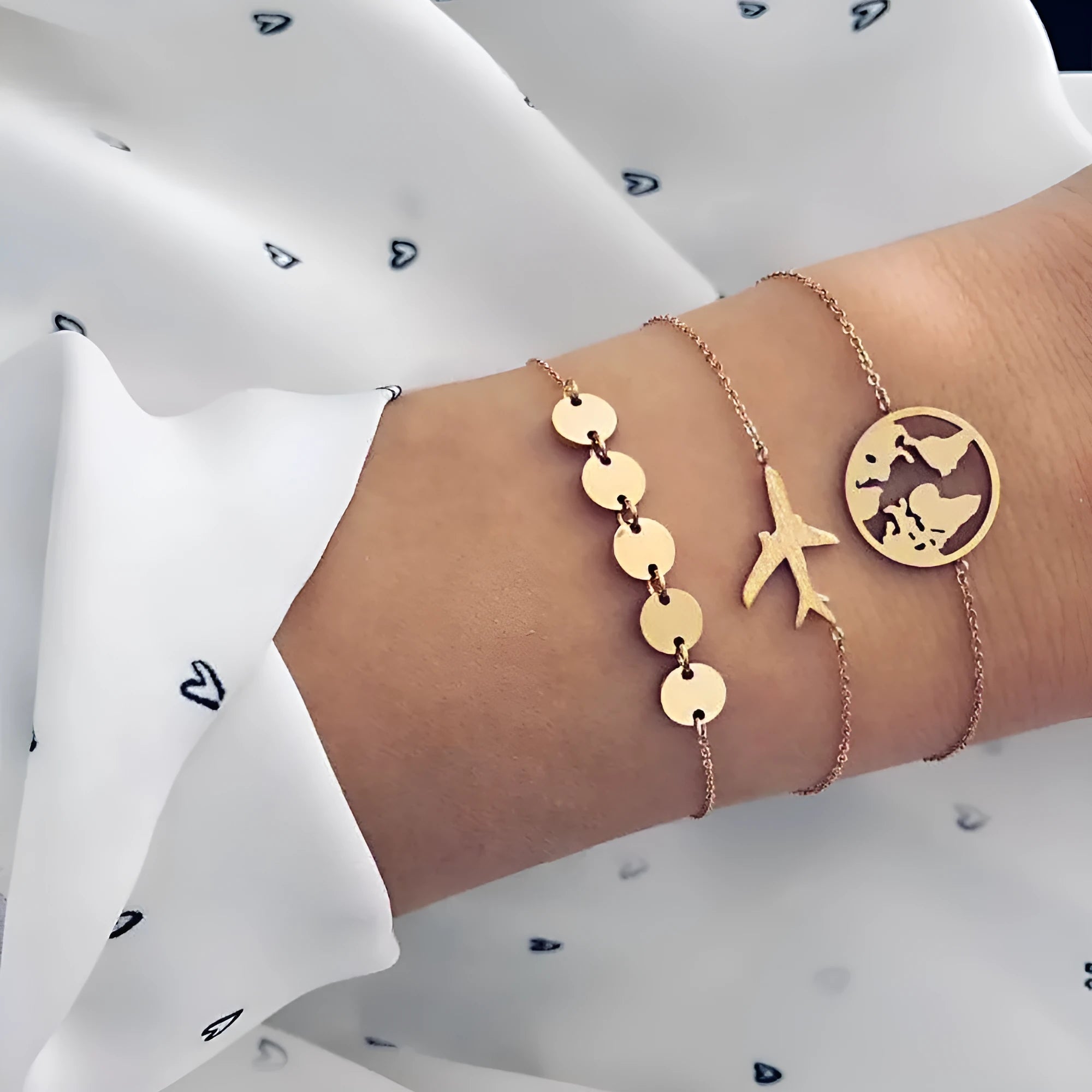Women's bohemian aircraft map charm bracelet set with three alloy bracelets