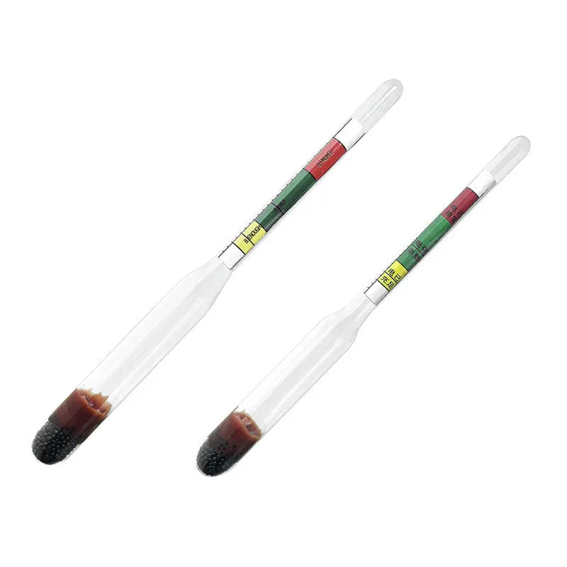 Red and black electrohydraulic automotive battery hydrometer with glass construction measuring 330 mm