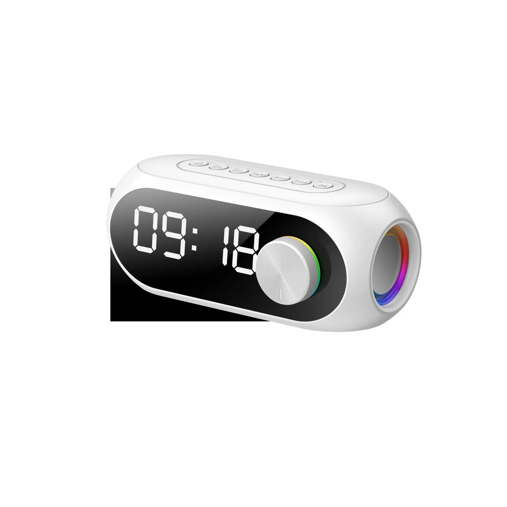 Portable Bluetooth speaker with Extra Bass technology and circular clock design in black colour