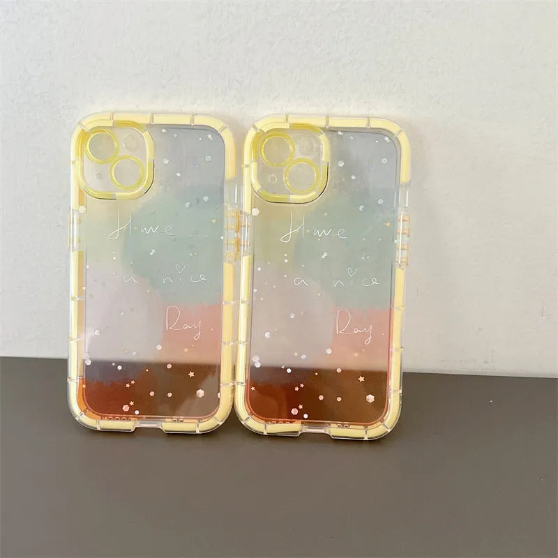 Minimalist contrast colour silicone iPhone case with yellow edge showing front and back views