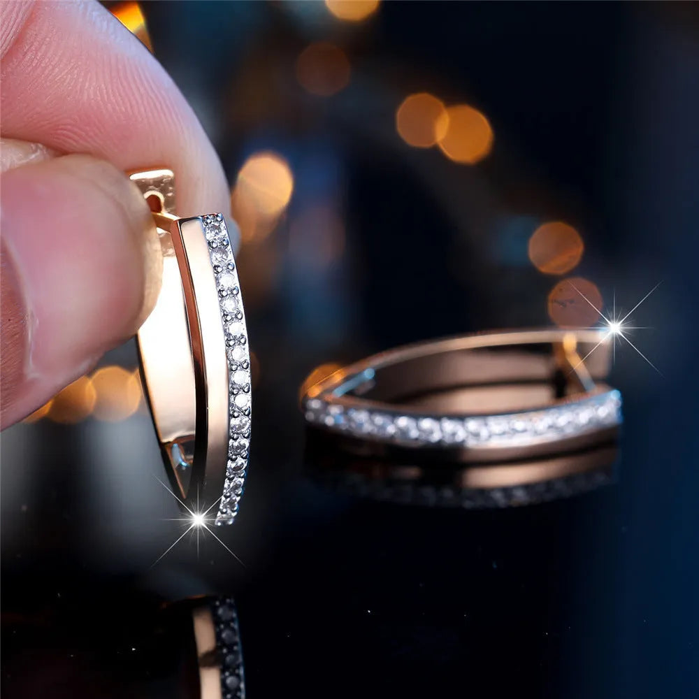 Women's V-shaped geometric ear clips in champagne gold with white diamond colour electroplated finish
