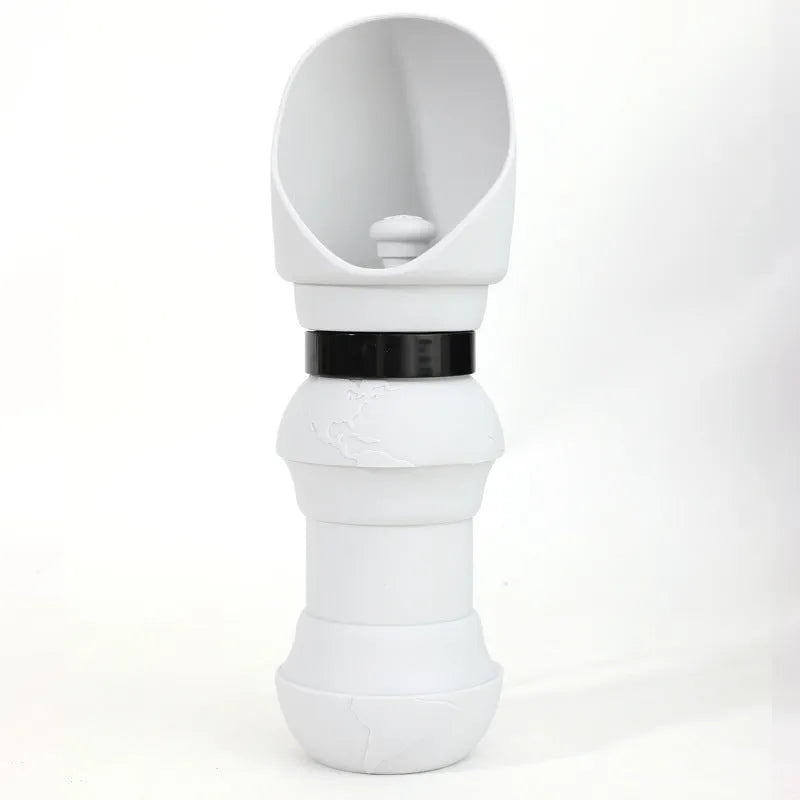 Silicone folding pet water cup shown both expanded as bowl and collapsed flat, 550ml capacity
