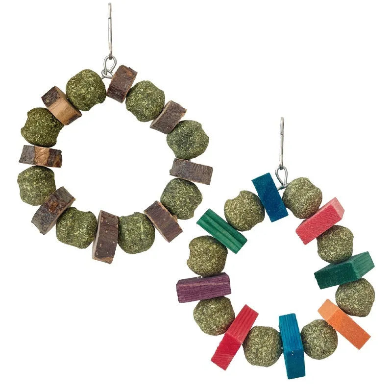 Hamster toy with Applewood straw ball ring for guinea pig and rabbit dental care and enrichment