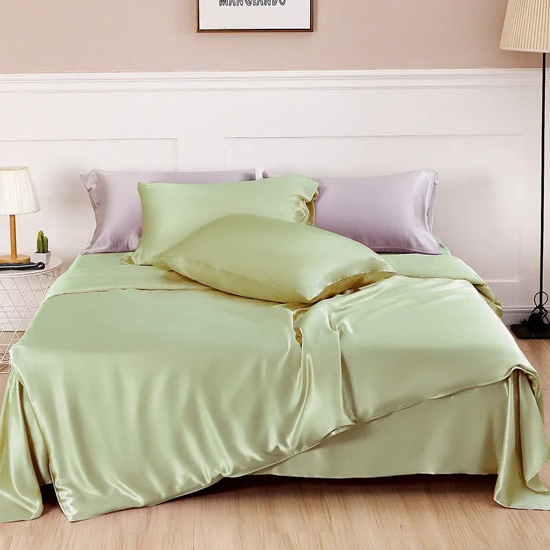 Silk duvet cover in Lotus Pink colour showing double-sided plain weave construction