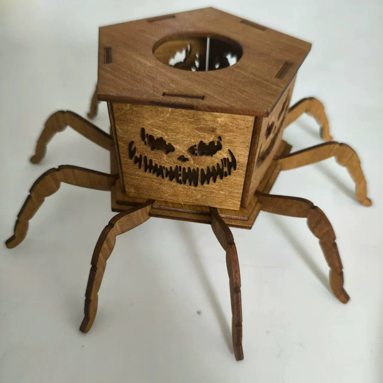 Wooden spider lantern candlestick Halloween decoration measuring 21x8.5cm