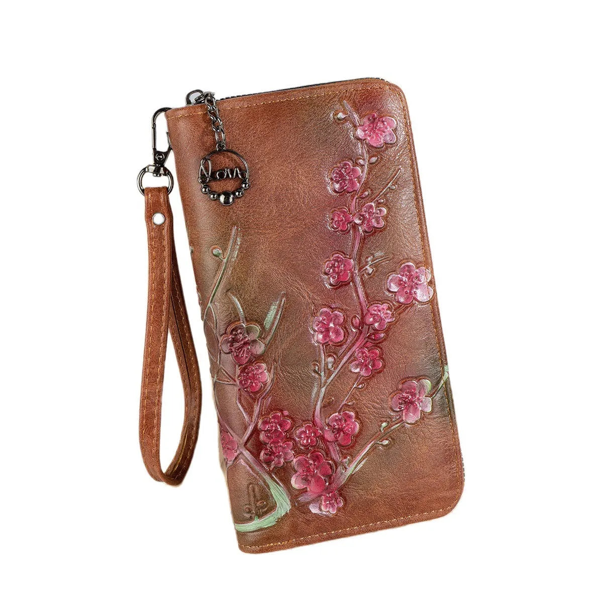 Embossed hand-painted Chinese style floral pattern zipper handbag in PU leather