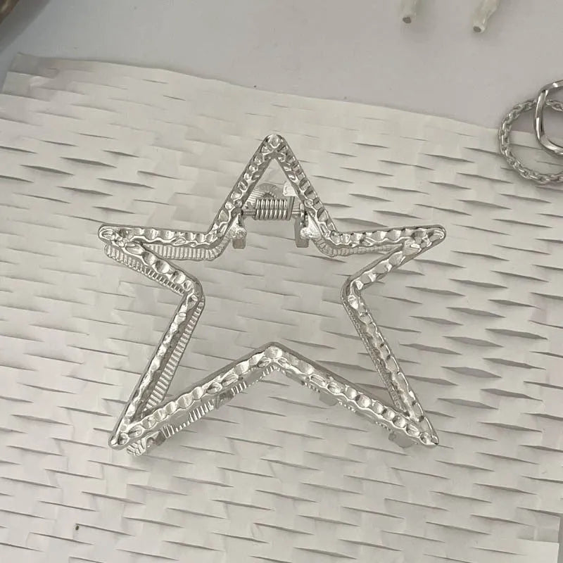 Silver metal hair barrette claw clip with electroplated finish and decorative design