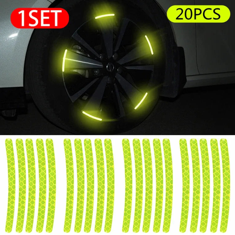 20 pieces of arc-shaped PVC reflective stickers for car wheel hubs in multiple colour options