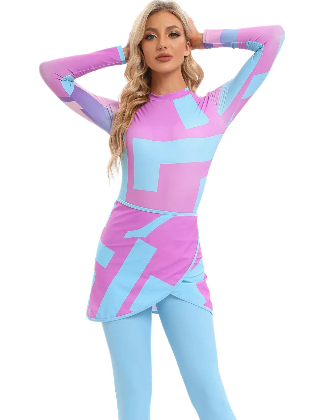 Conservative Muslim swimsuit three-piece set with apron in polyester fabric for swimming