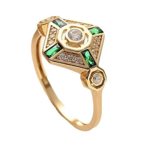 Square-cut emerald green Ins style ring for women on a silver band.
