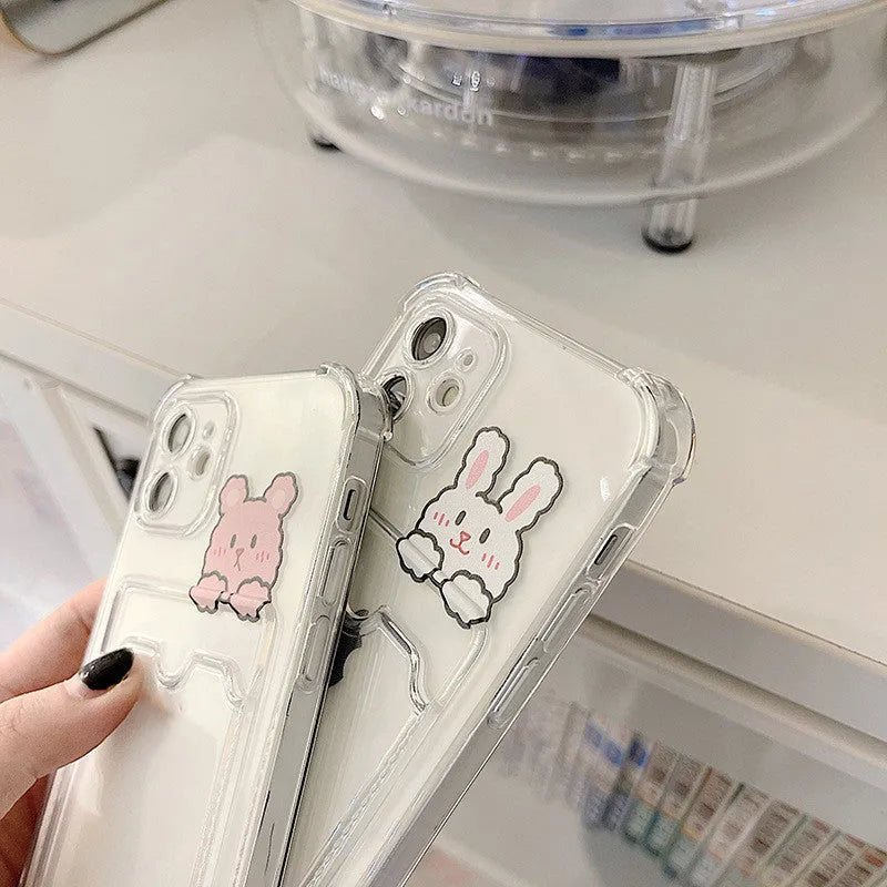 Cartoon design transparent iPhone case with card holder for iPhone models