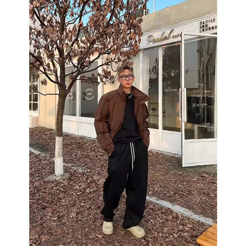 Men's American retro casual sweatpants in black, elastic waist, loose fit, cotton fabric, sizes M L XL