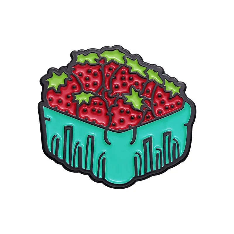 Colourful cartoon fruit and letter shaped zinc alloy brooch pin on fabric