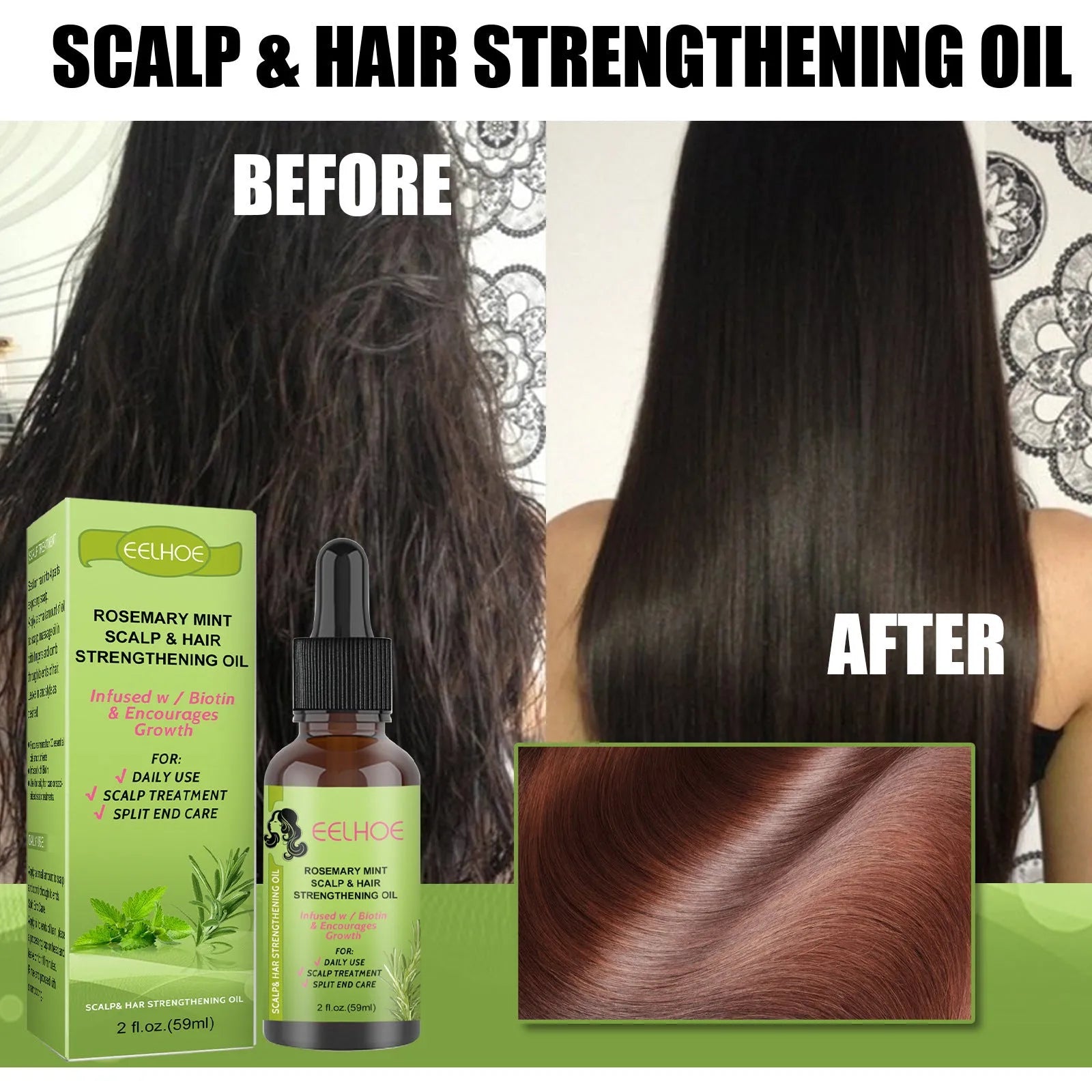 59ml bottle of rosemary mint hair growth fluid for scalp massage and nourishment