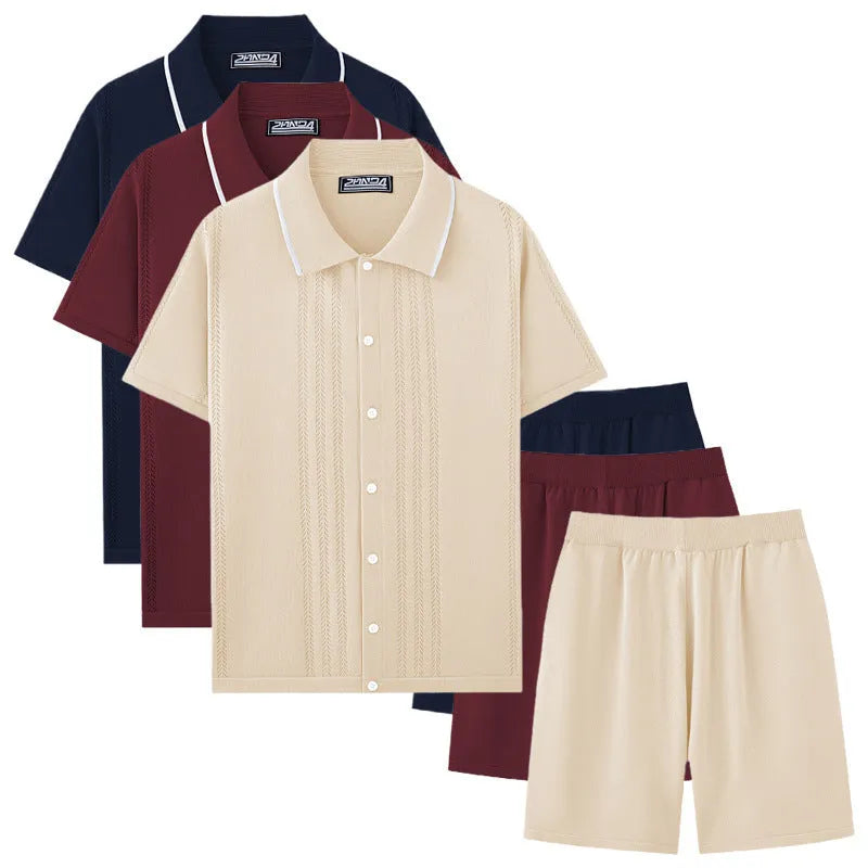 Business casual knitwear set with short sleeve top and matching shorts in Tencel viscose fabric