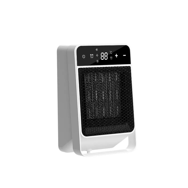 Desktop electric heater with touch screen display and remote control in black or white colour options