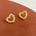 Copper heart-shaped minimalist hollow-out earrings with electroplated finish, women's jewellery