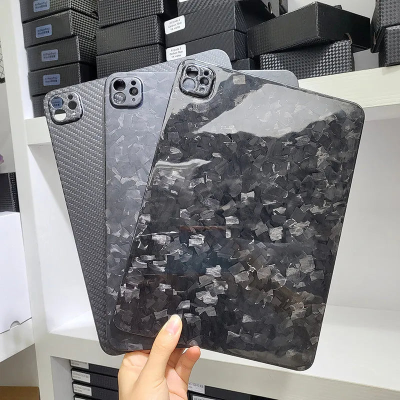 Real carbon fibre hard protective case for Apple iPad Pro 11 tablet in a matte finish.