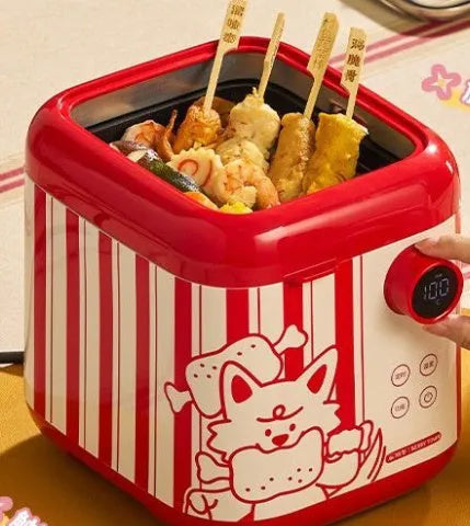 Mini smart electric cooker with ceramic inner pot, black microcrystalline panel and LCD display on countertop
