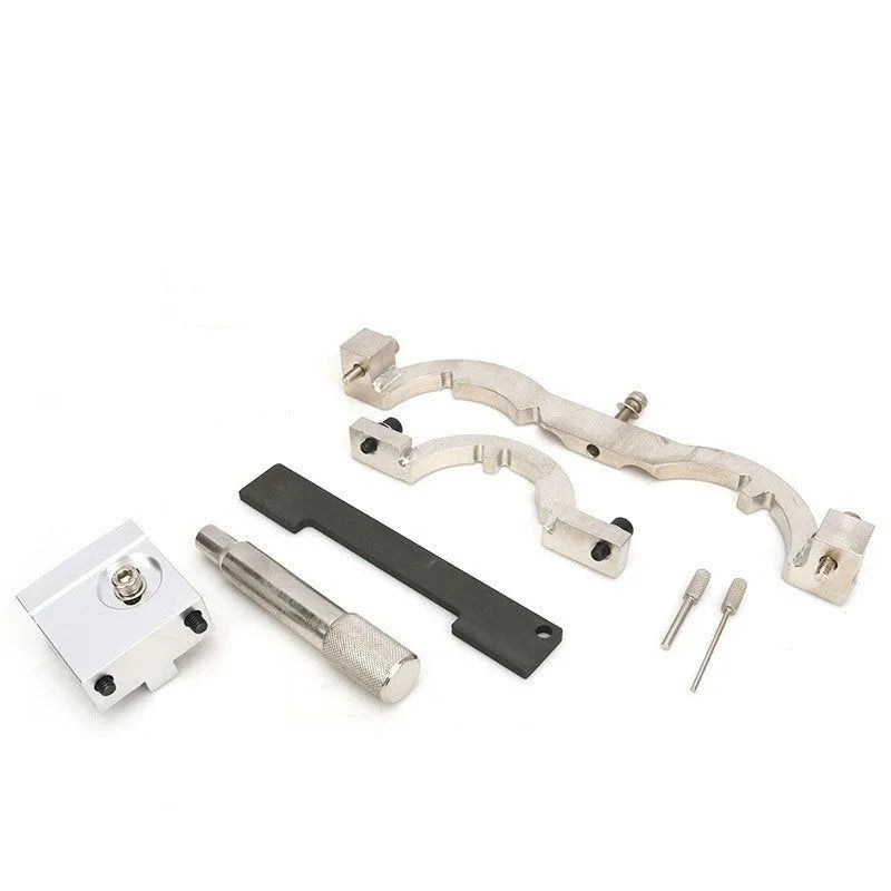 Red chrome-vanadium steel Opel 1.4 LUJ engine timing tool kit with seven pieces.