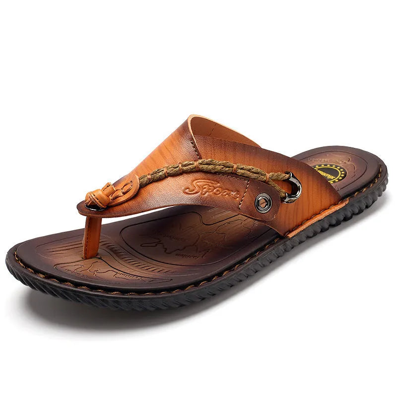 Men's casual non-slip slippers in black PU leather showing size options