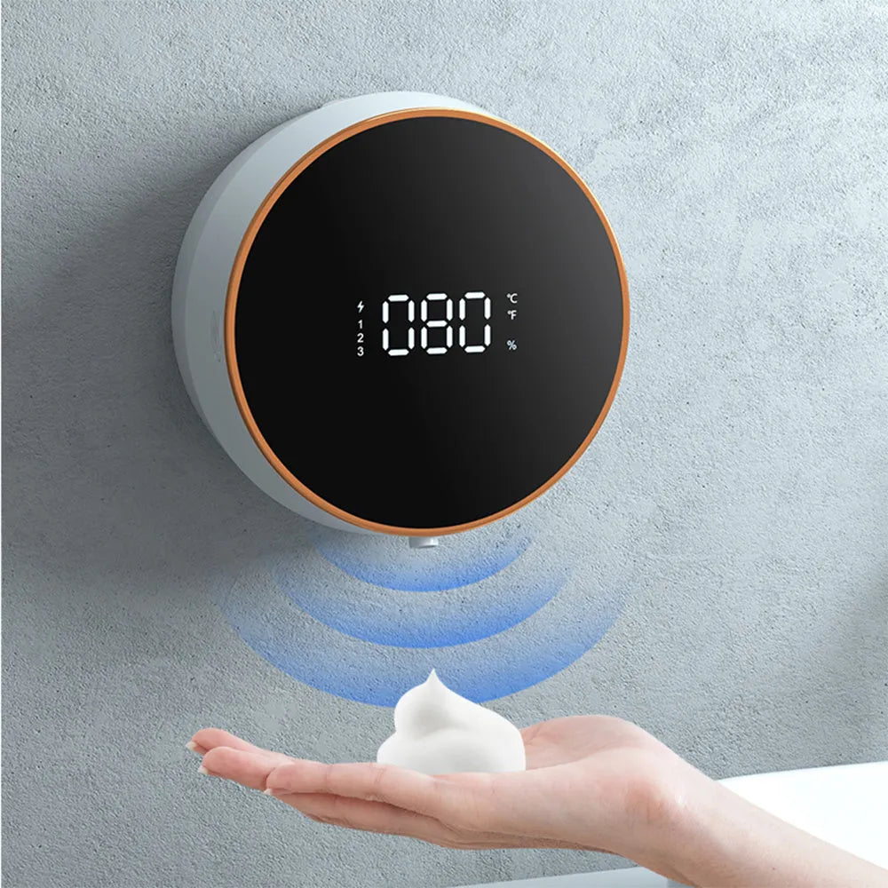 Black wall-mounted automatic sensor foam soap dispenser with USB charging port