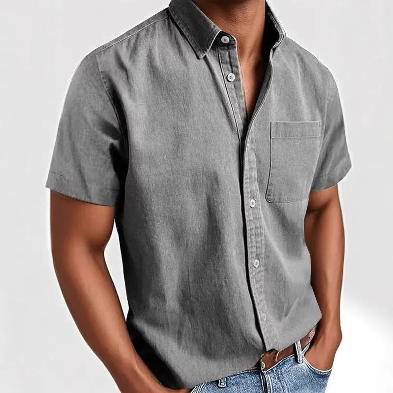 Men's loose fit short sleeve cardigan shirt in cotton blend fabric available in multiple colours