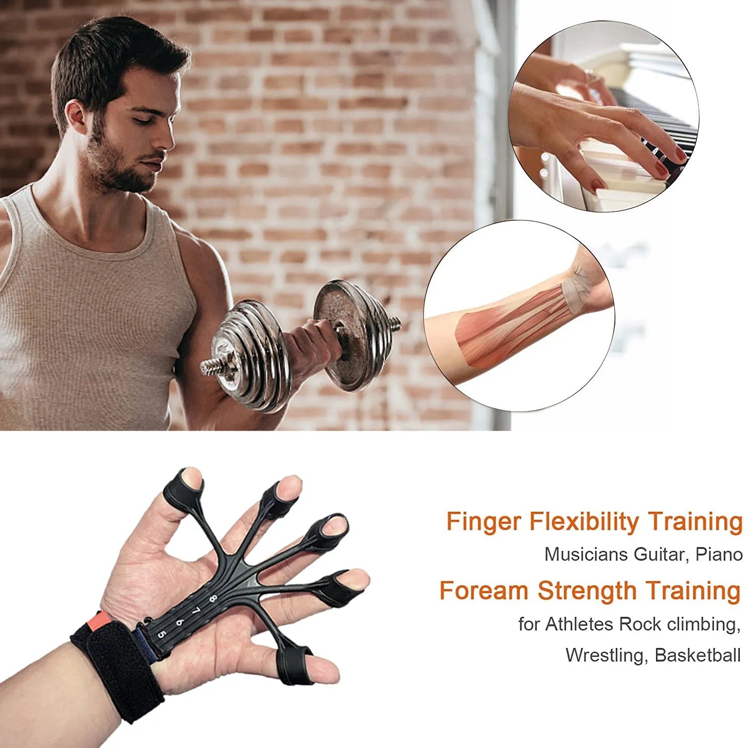 Black silicone finger rehabilitation trainer with adjustable tension belt for hand exercises