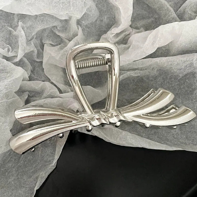 Silver metal hair barrette claw clip with electroplated finish and decorative design