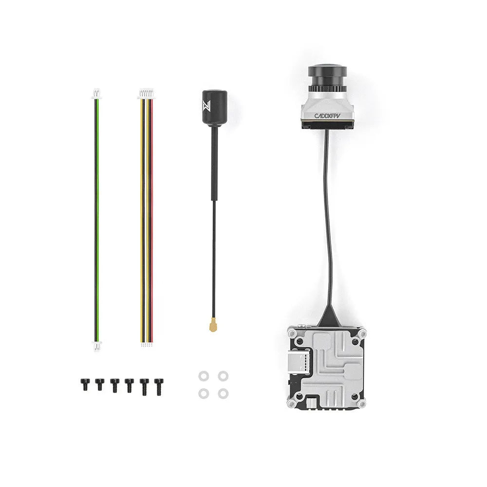 Silver Caddx ADAPTS DJI FPV digital video transmission unit with cables and mounting screws