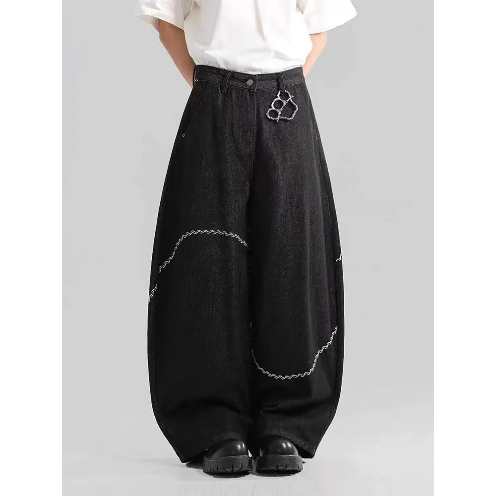 Black straight-leg jeans trousers with mid waist and zip fly in micro-elastic polyester denim fabric
