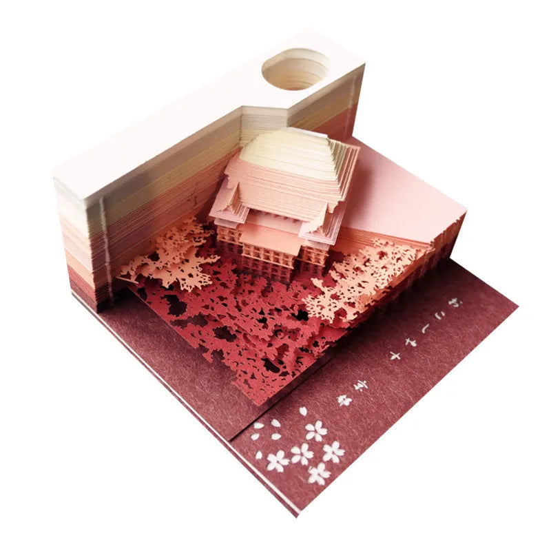 3D sticky note paper carving notepad with tear-off pages and decorative ornament design