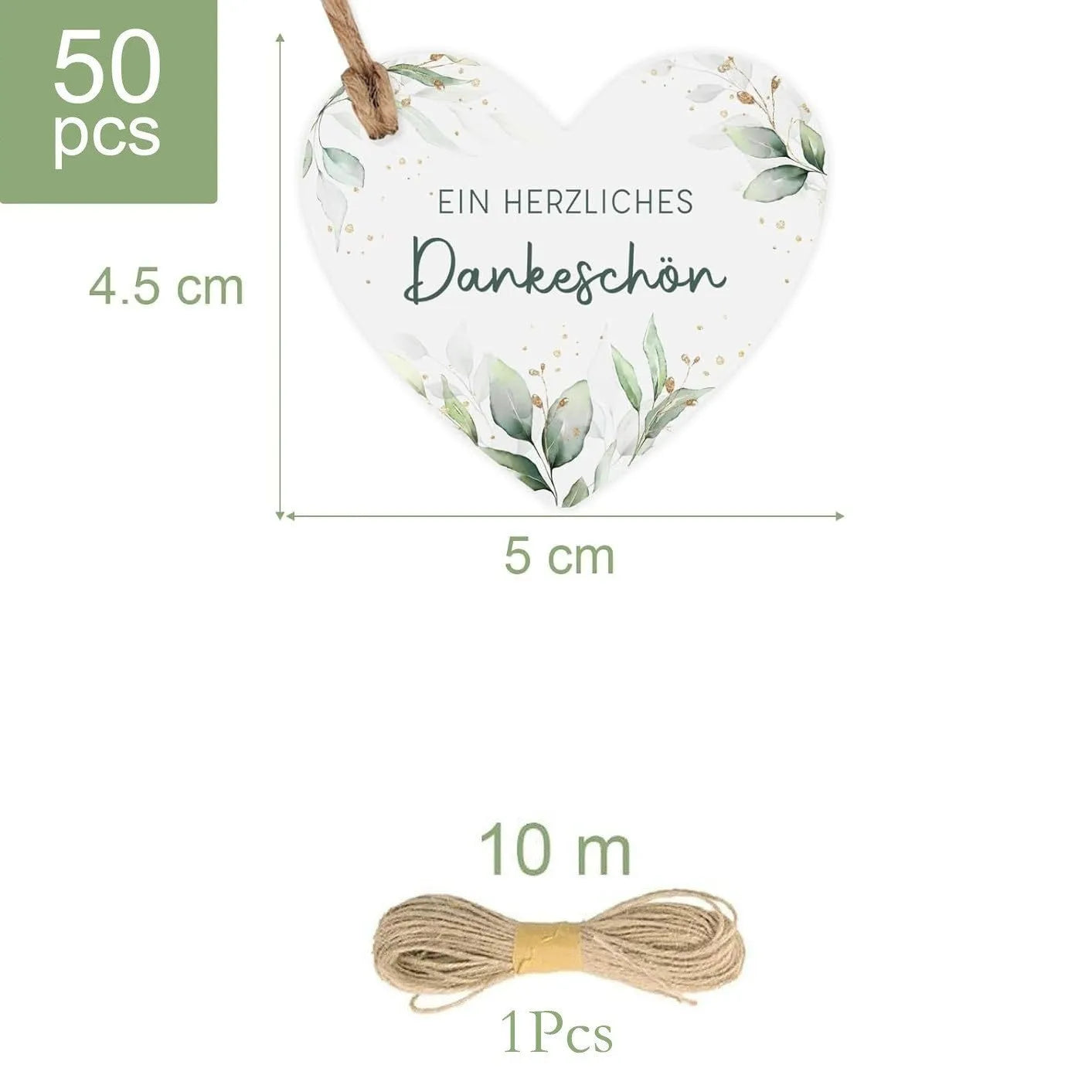 50 flower heart-shaped paper gift tags in two colour styles, shown alongside a pen for scale