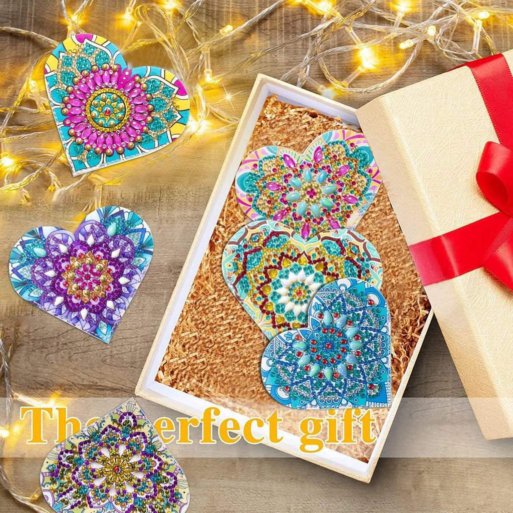Six handmade PU leather bookmarks with stick-on crystals and flower cornerite decorative elements
