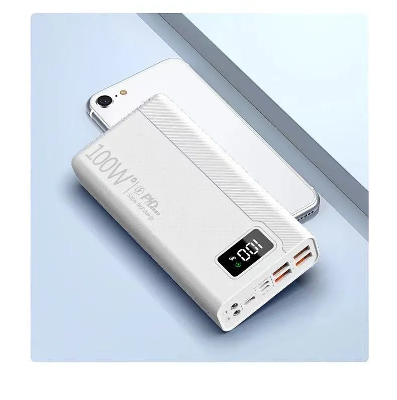 Large capacity power bank portable charger in black or white plastic housing