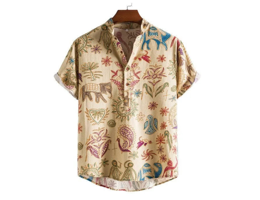 Men's plus size casual cardigan shirt with 3D digital printing pattern in loose fit