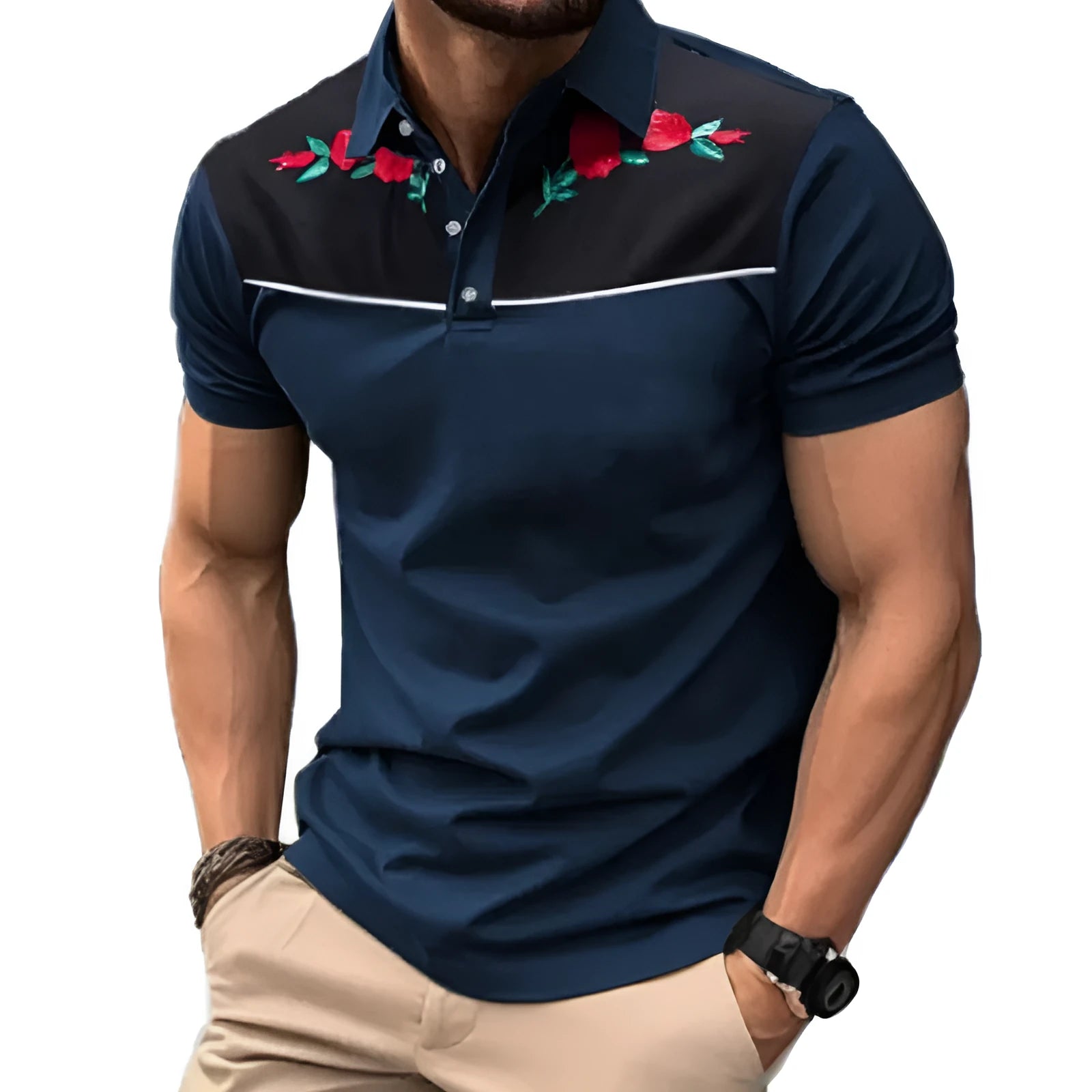 Men's short sleeve mesh polo shirt with zipper decorations in pictured colour