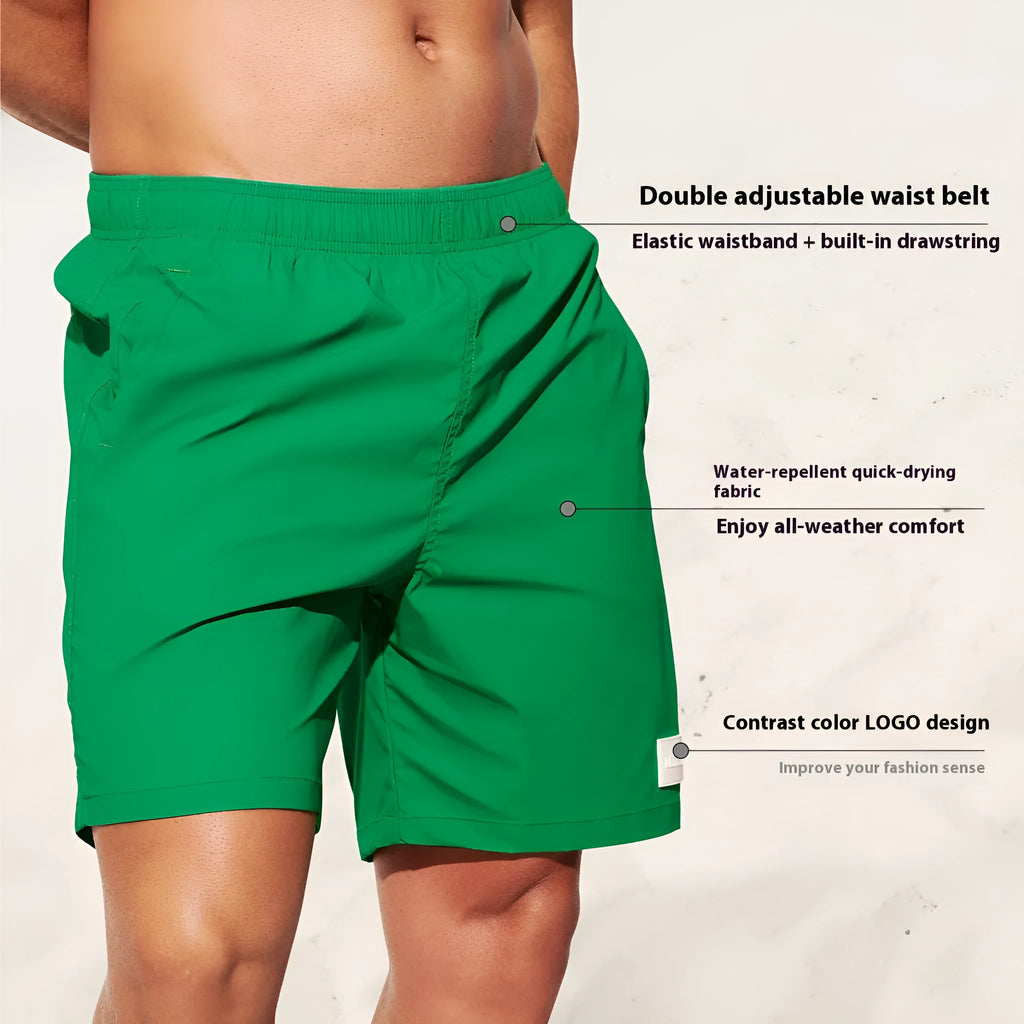 Men's quick-drying nylon sports casual shorts in solid colours with straight leg opening