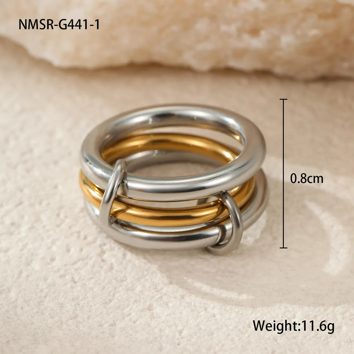 Stacked colour matching stainless steel ring with 18K gold plating for women in free size