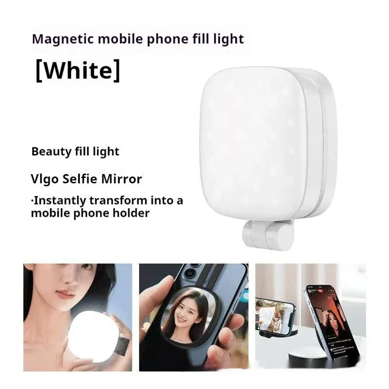 Black and white mobile phone magnetic selfie fill light with adjustable makeup mirror and three-colour temperature settings