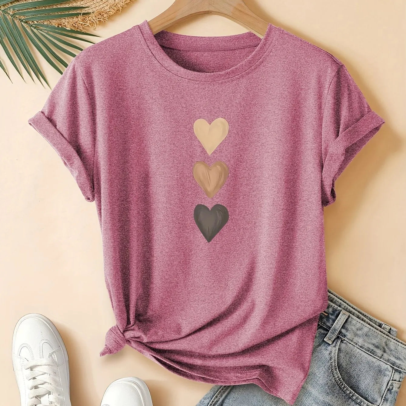 Women's art retro print cotton t-shirt in dark grey, showing short sleeves and round neck.
