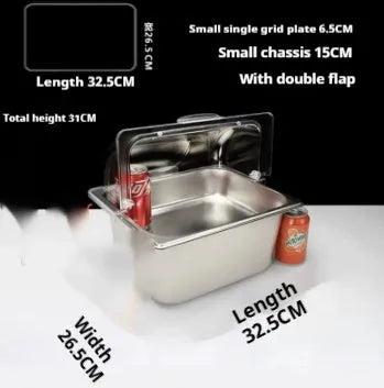 Stainless steel commercial dining plate display box with lid in multiple grid configurations
