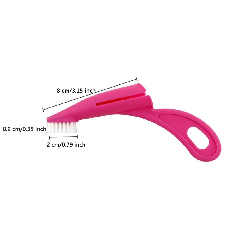 Red and white pet finger toothbrush with silicone bristles for dog and cat dental care.
