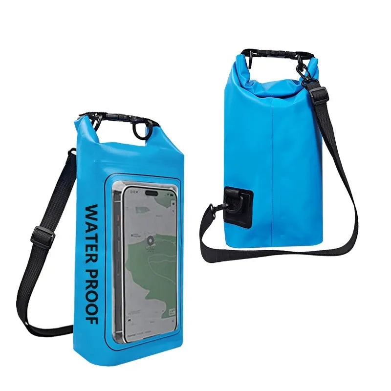 PVC waterproof dry bag in Army Green colour with crossbody strap for swimming and outdoor use