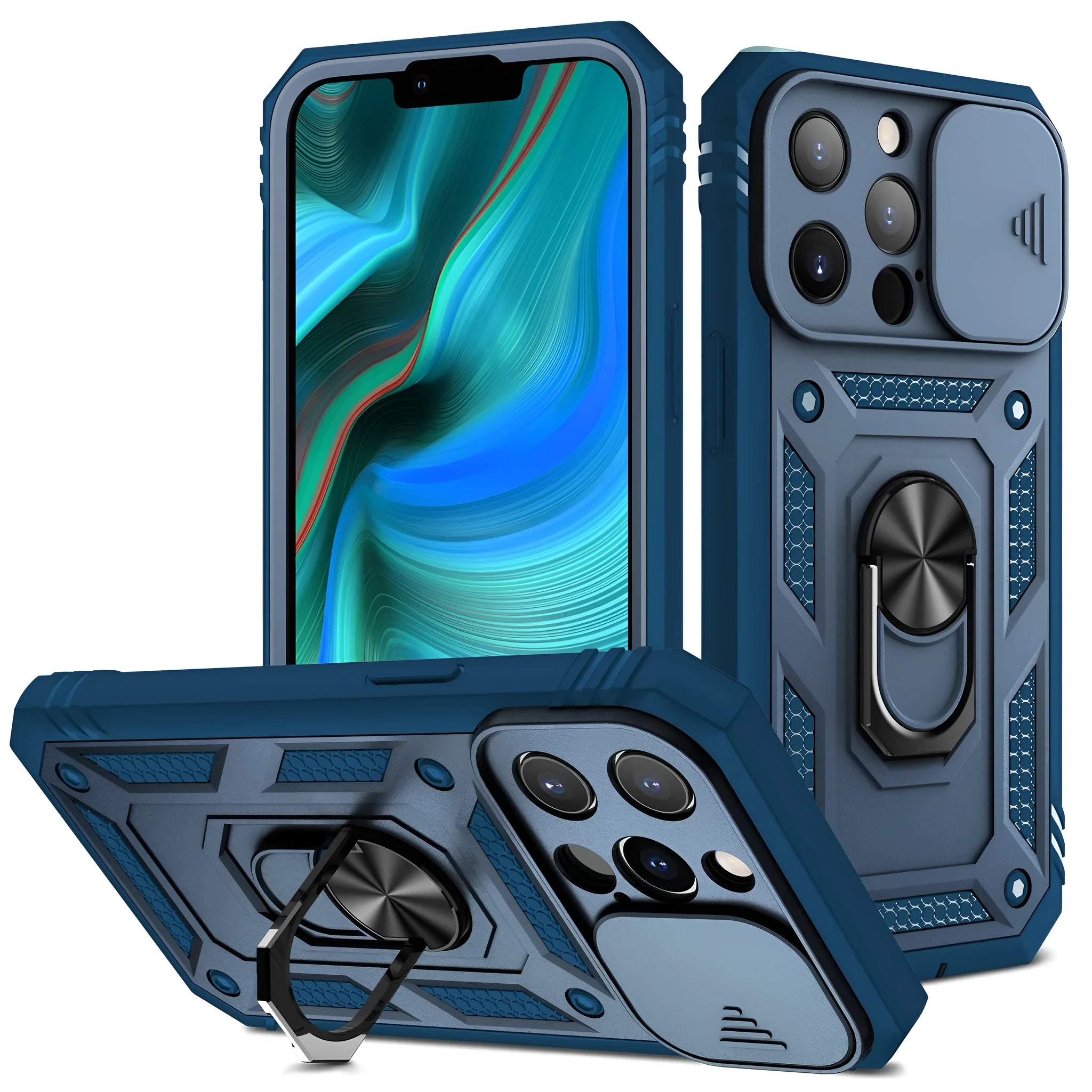 Magnetic phone case with sliding bracket for Apple iPhone in blue colour option