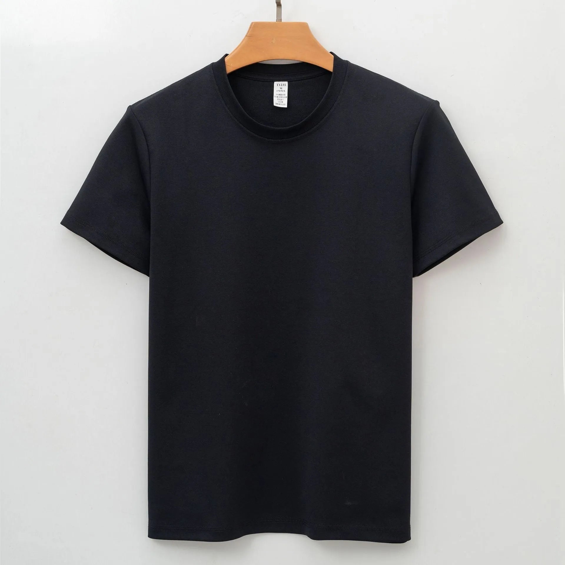 Men's beige short-sleeve antibacterial quick-dry T-shirt laid flat.
