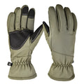 Pair of nylon tactical ski gloves in camouflage colour with anti-slip palm and touchscreen fingertips.