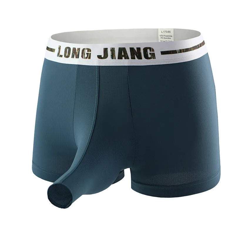 Men's ice silk trunk open boxers in multiple colours with mid-waist design